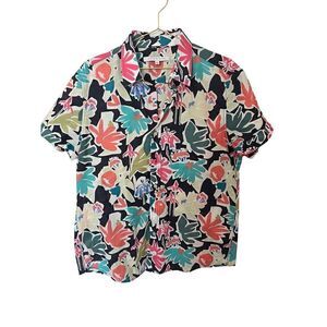 Parke & ronen bold floral print short sleeve shirt sz L